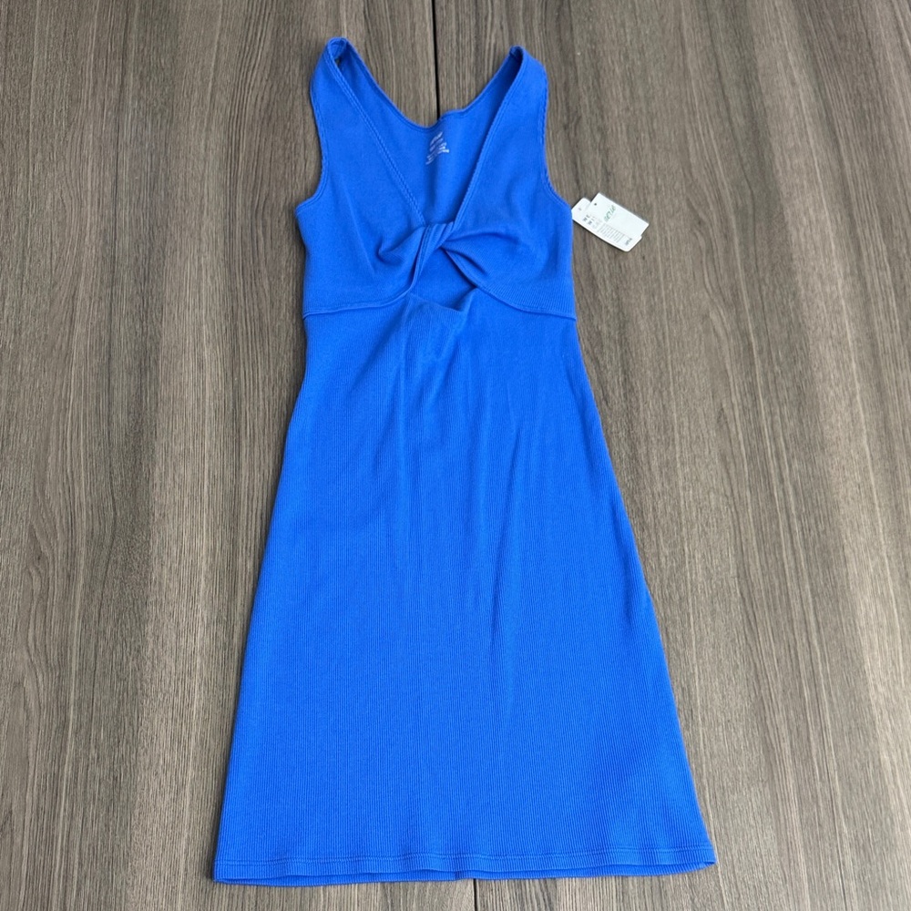 Aerie Electric Blue Ribbed Mini Dress XXS Twist Front New With Tags